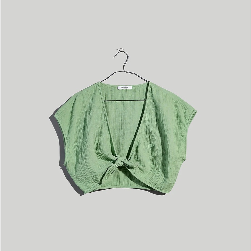 Double-Gauze Tie-Front Cropped Top